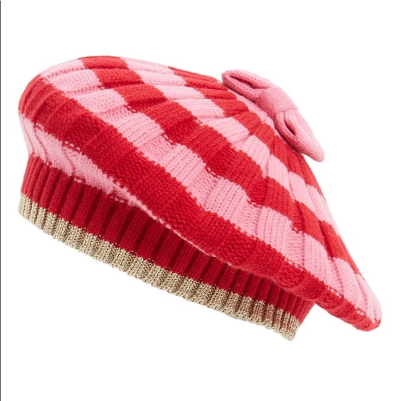 Kate Spade Beret Hat Bow Striped Pink 